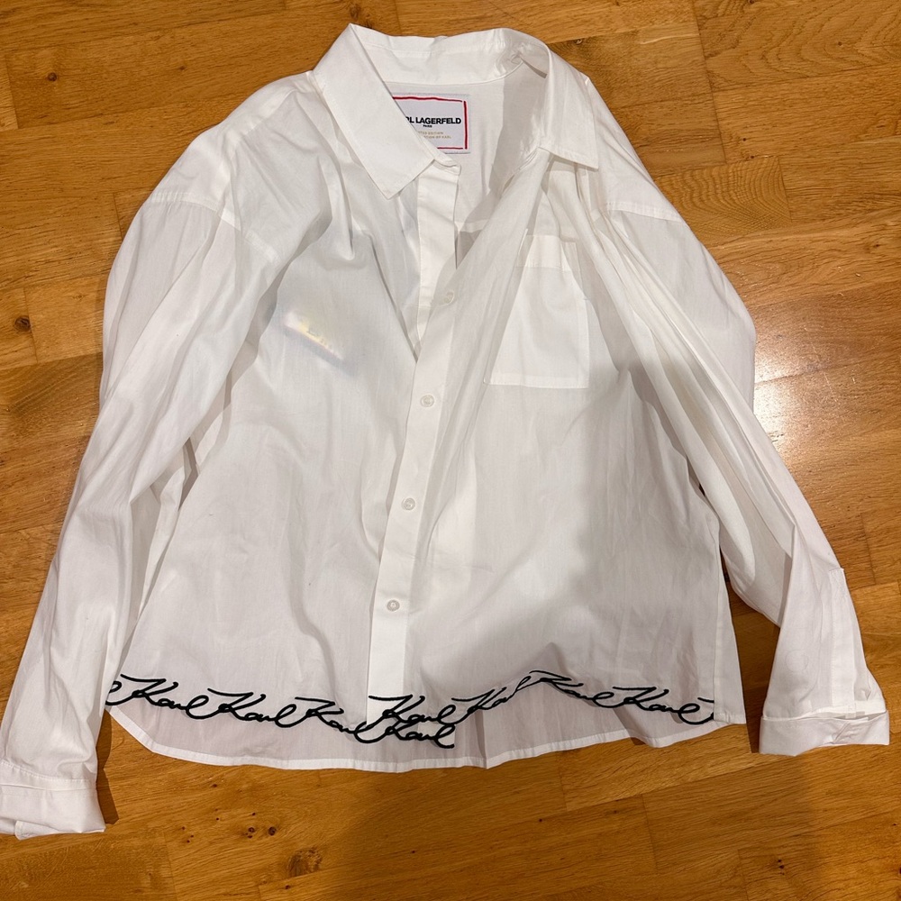 Karl Lagerfeld White Casual Button Down Shirt with Embroidery